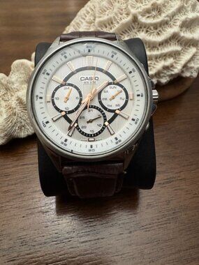 Casio Men's Quartz Watch - White Dial Rose Gold Hands & Accents - Model: 5374